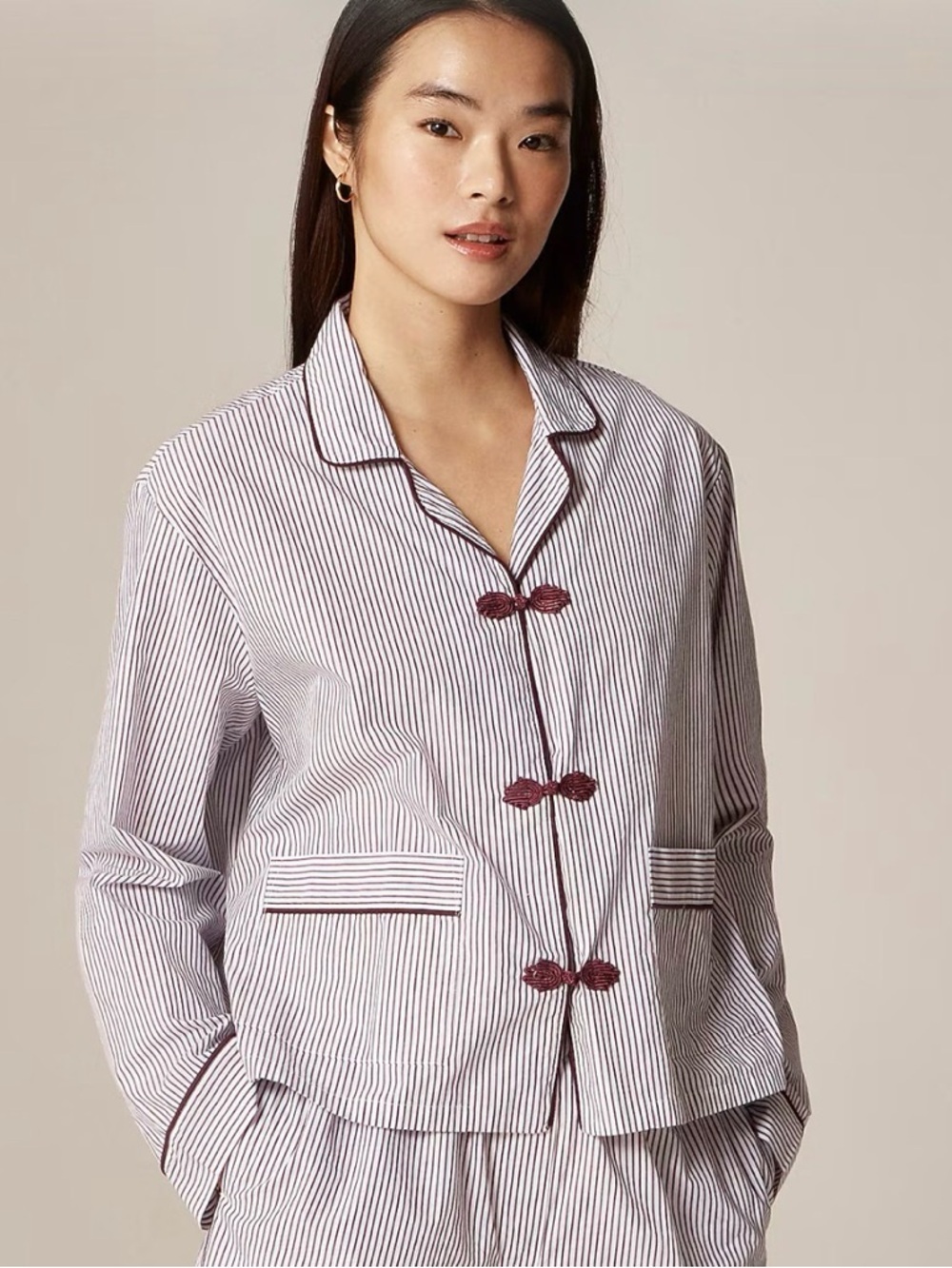 J. Crew Burgundy and White Striped Cotton Pajama Top